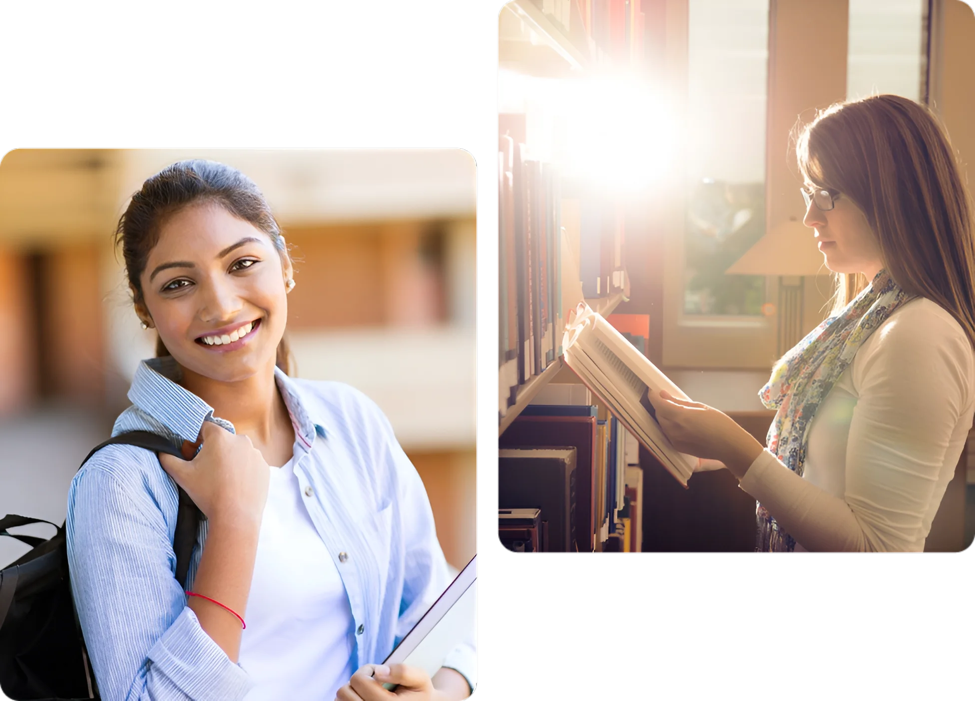 Two women are smiling and holding a phone.