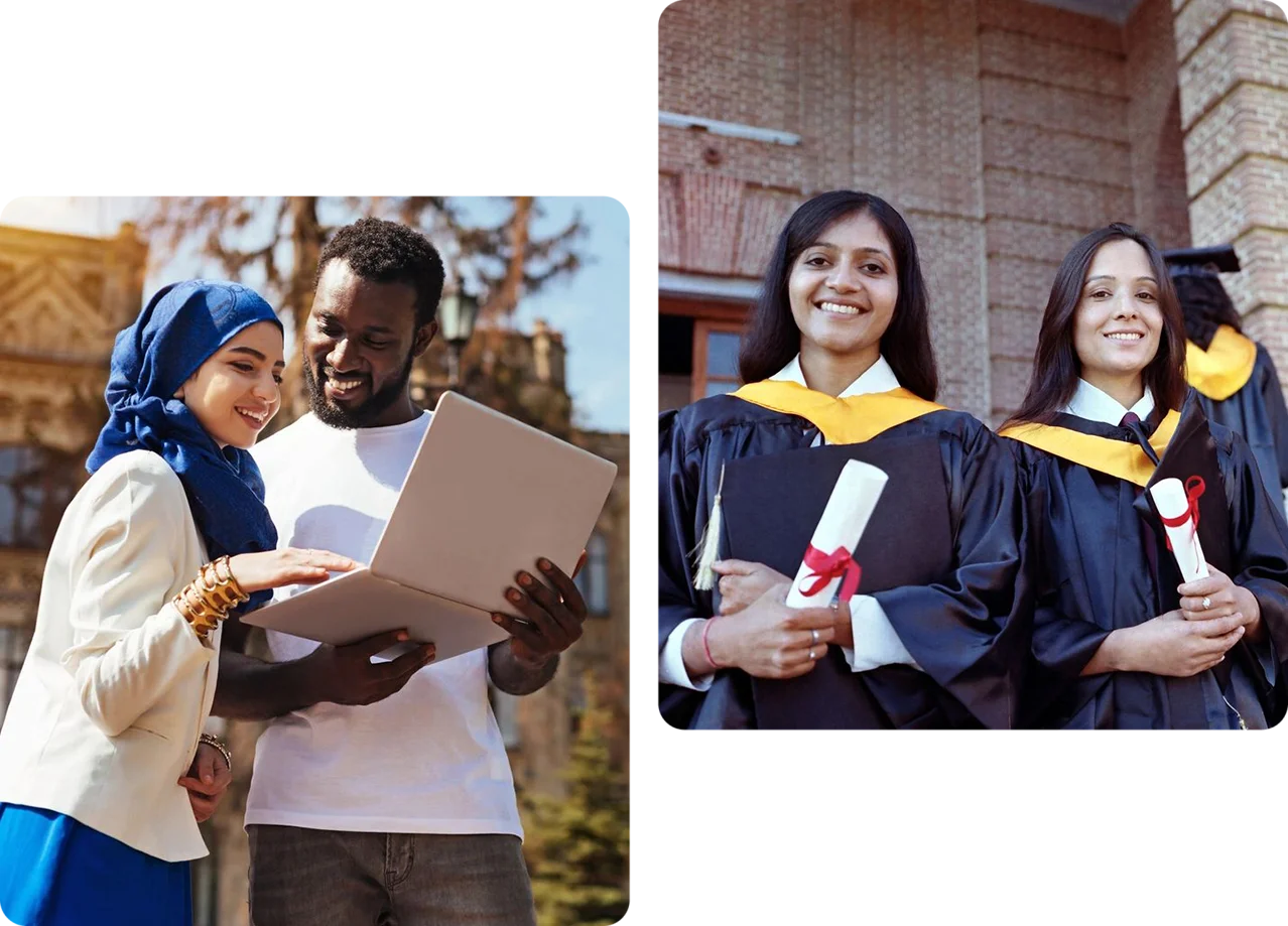 Two photos of people in graduation attire.