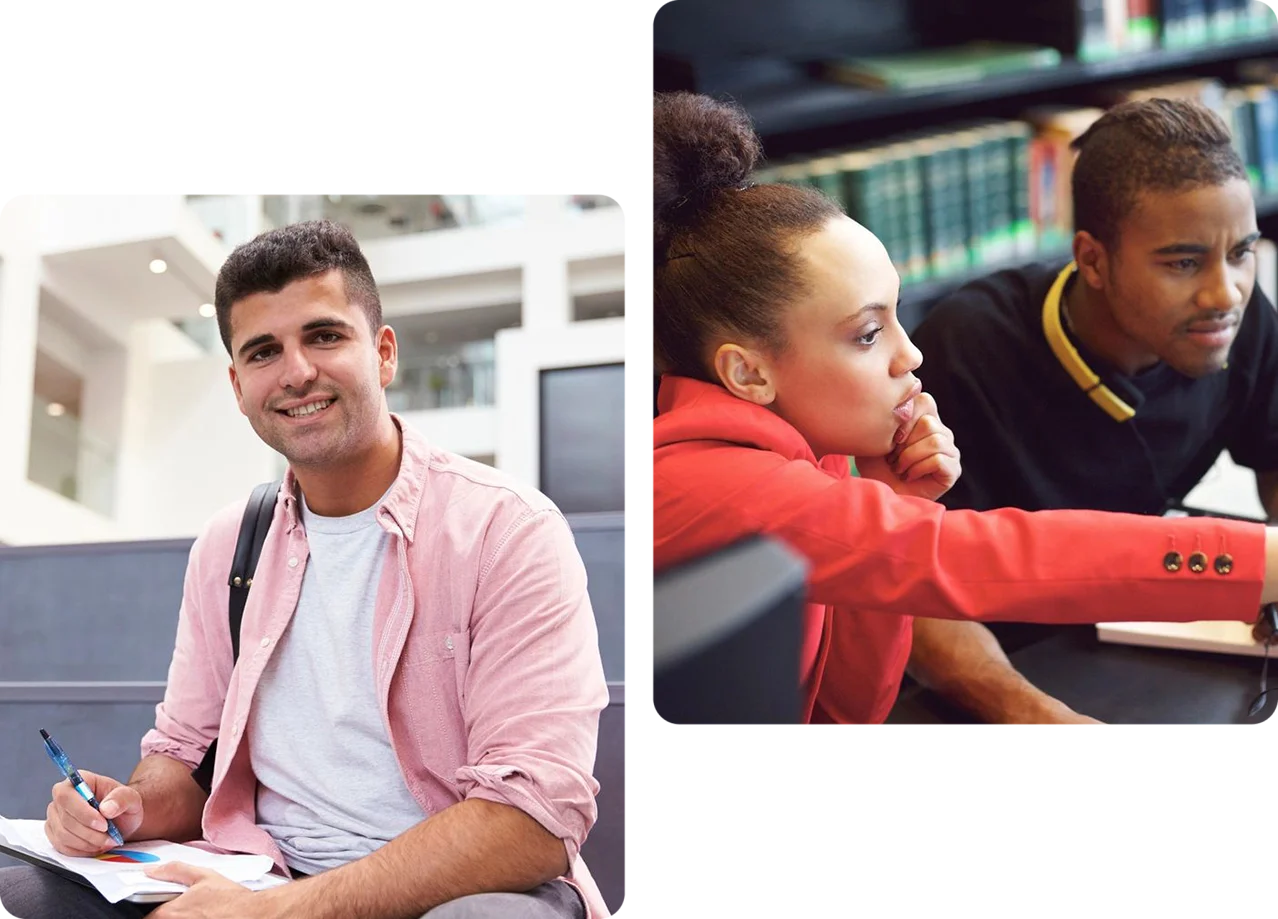 Two pictures of people sitting in a room.