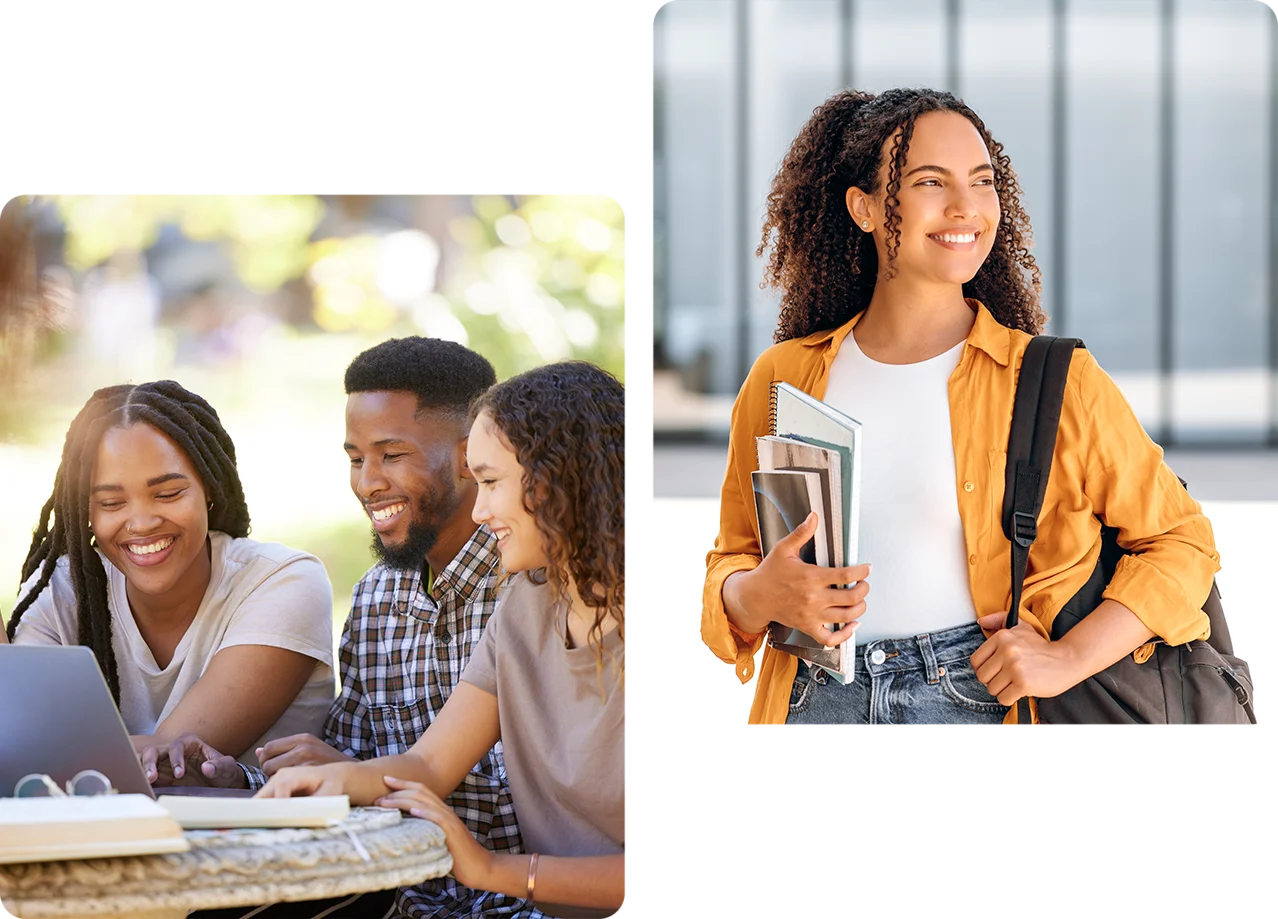 Two pictures of people sitting at a table.